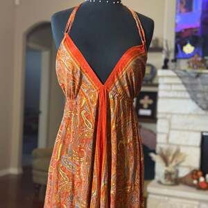 Orange silk touch paisley print backless maxi dress